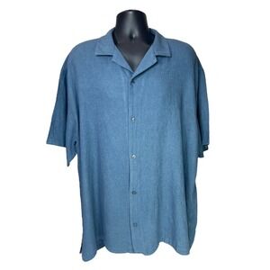 Mens A&F Abercrombie & Fitch Summer Linen Blend Button Up Shirt, Blue, XXL Tall